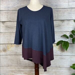 Three Dots Asymmetric Top Sweater Navy Blue Plum L